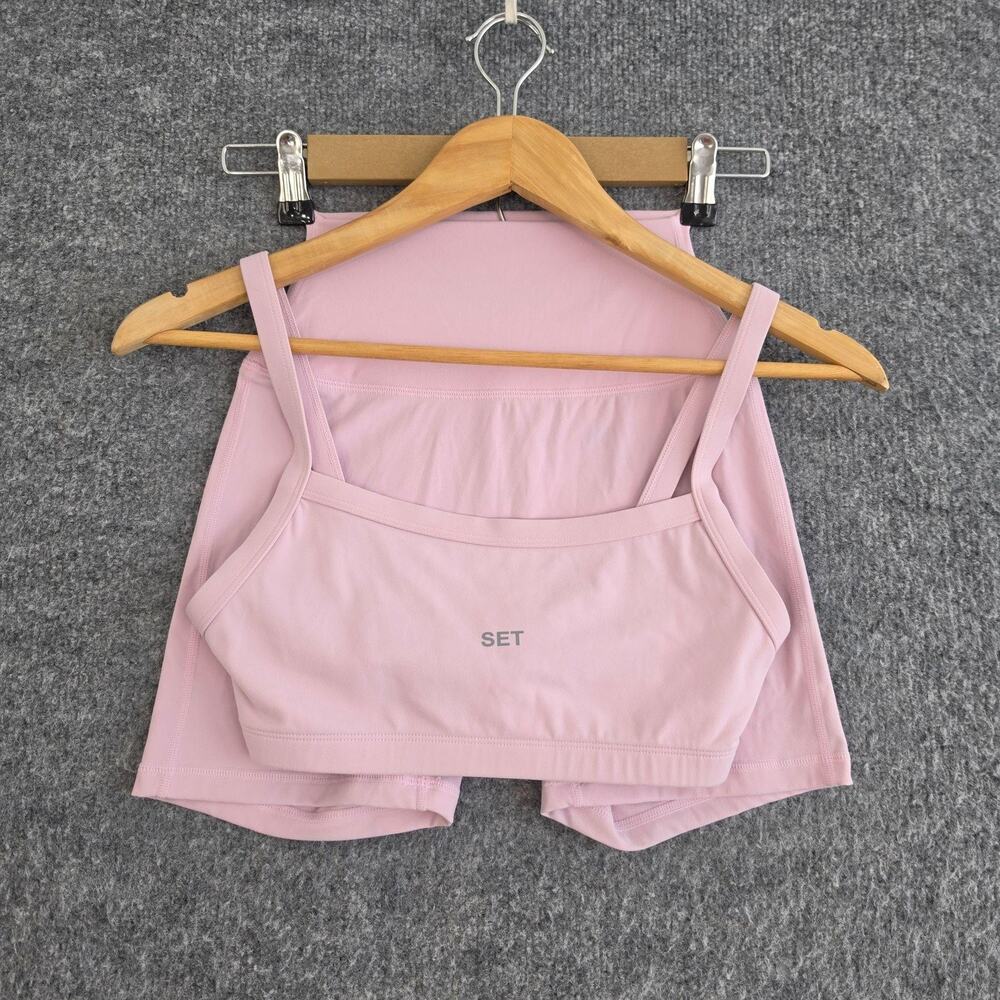 SET Active Set XS/S Sportbody Square Neck Bra Shorts Pink Yoga Pilates Errands